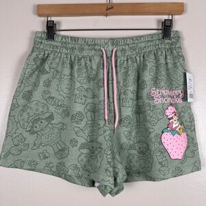 Strawberry Shortcake Junior's Medium Lounge Shorts Green Graphic Print 80s NEW